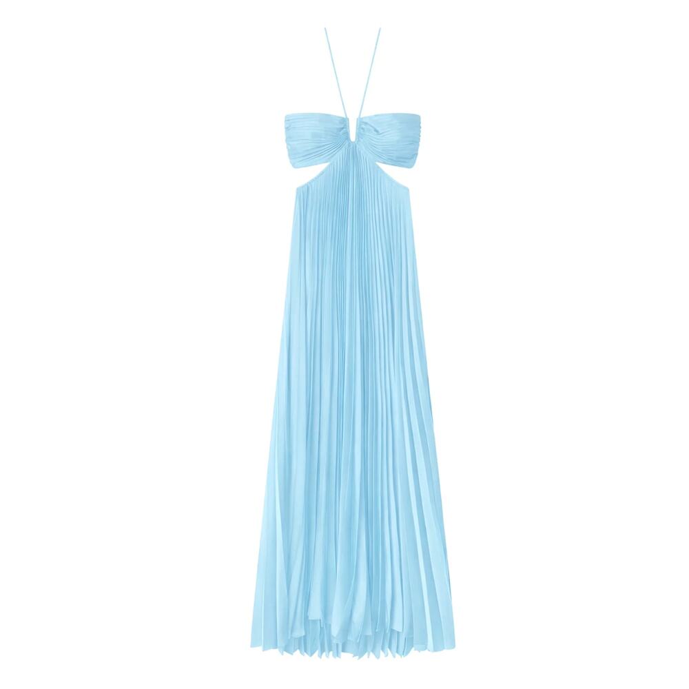 ALC Moira Satin Pleated Maxi Dress Delphinium Blue - Picture 6 of 11